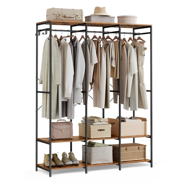 Iron & Wood Garment Rack with Shelves