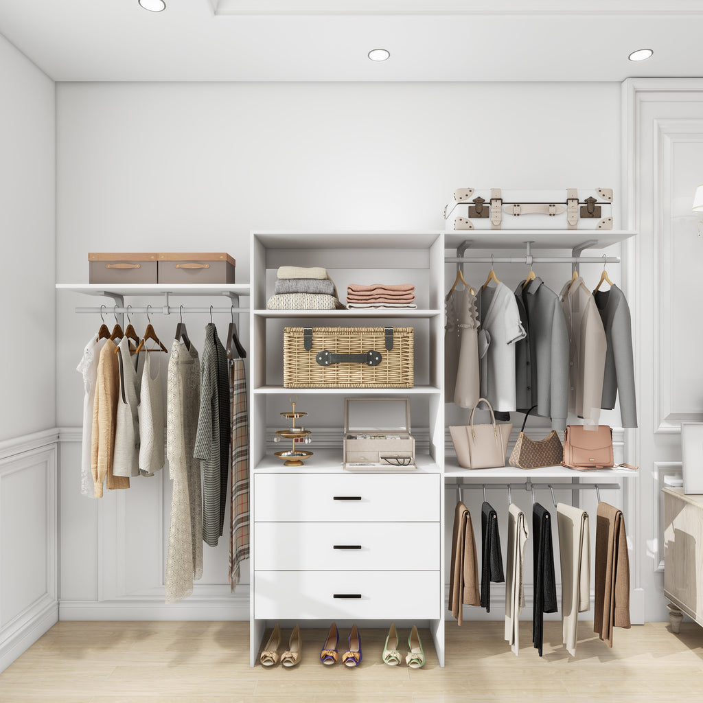 Wall-Mounted Closet Organizer System with Drawers