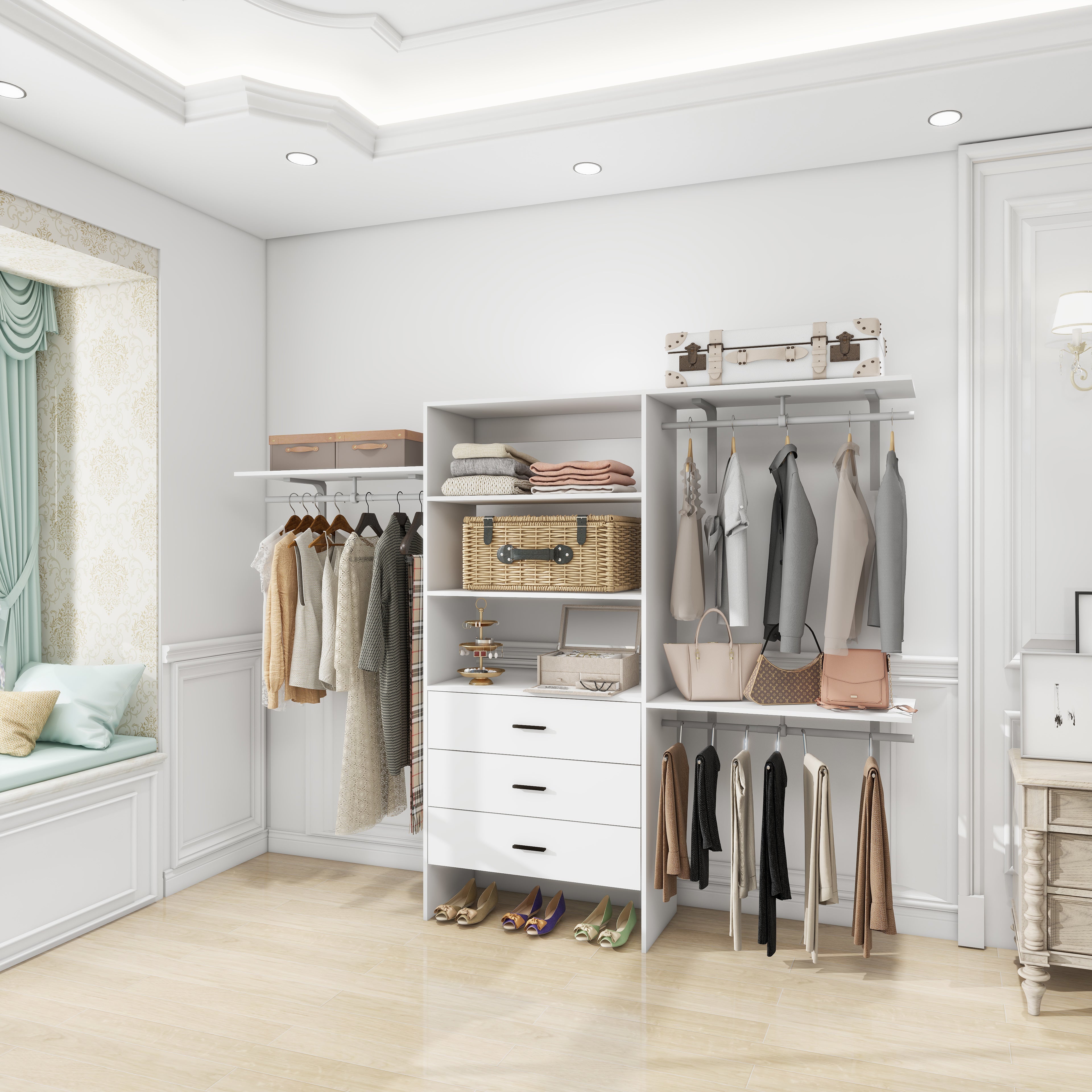 Wall-Mounted Closet Organizer System with Drawers