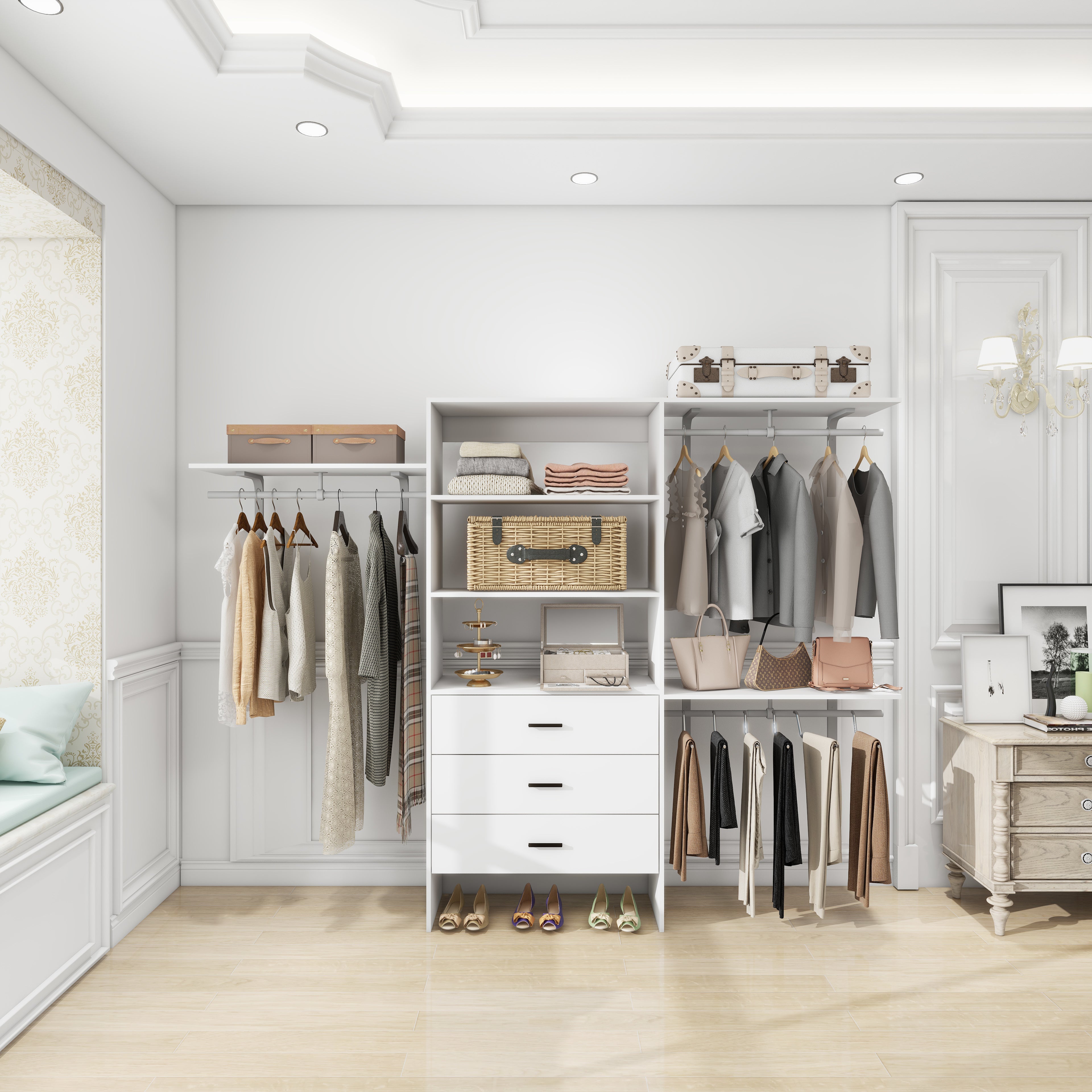 Wall-Mounted Closet Organizer System with Drawers
