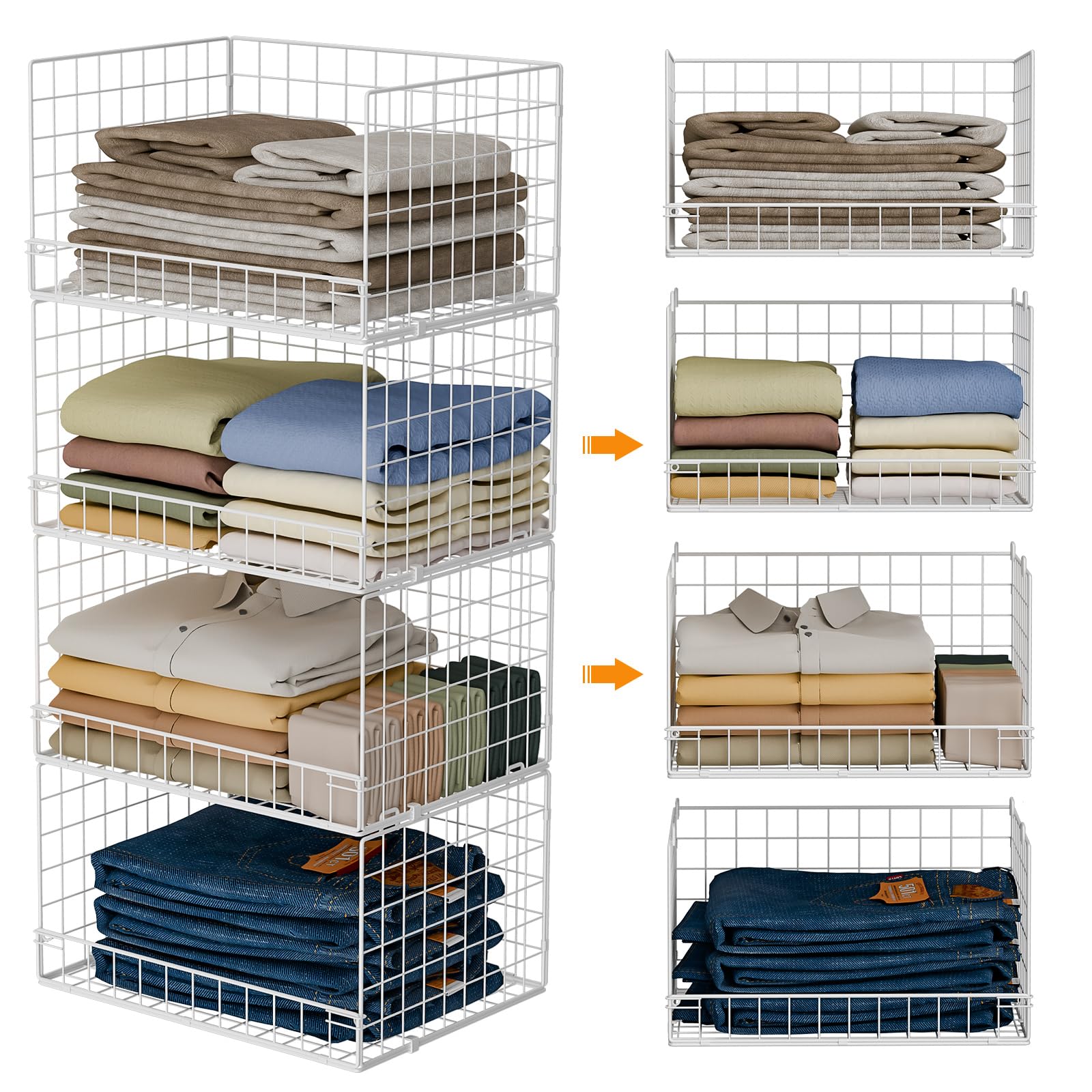 Stackable Closet Shelf Organizer (4-Tier)