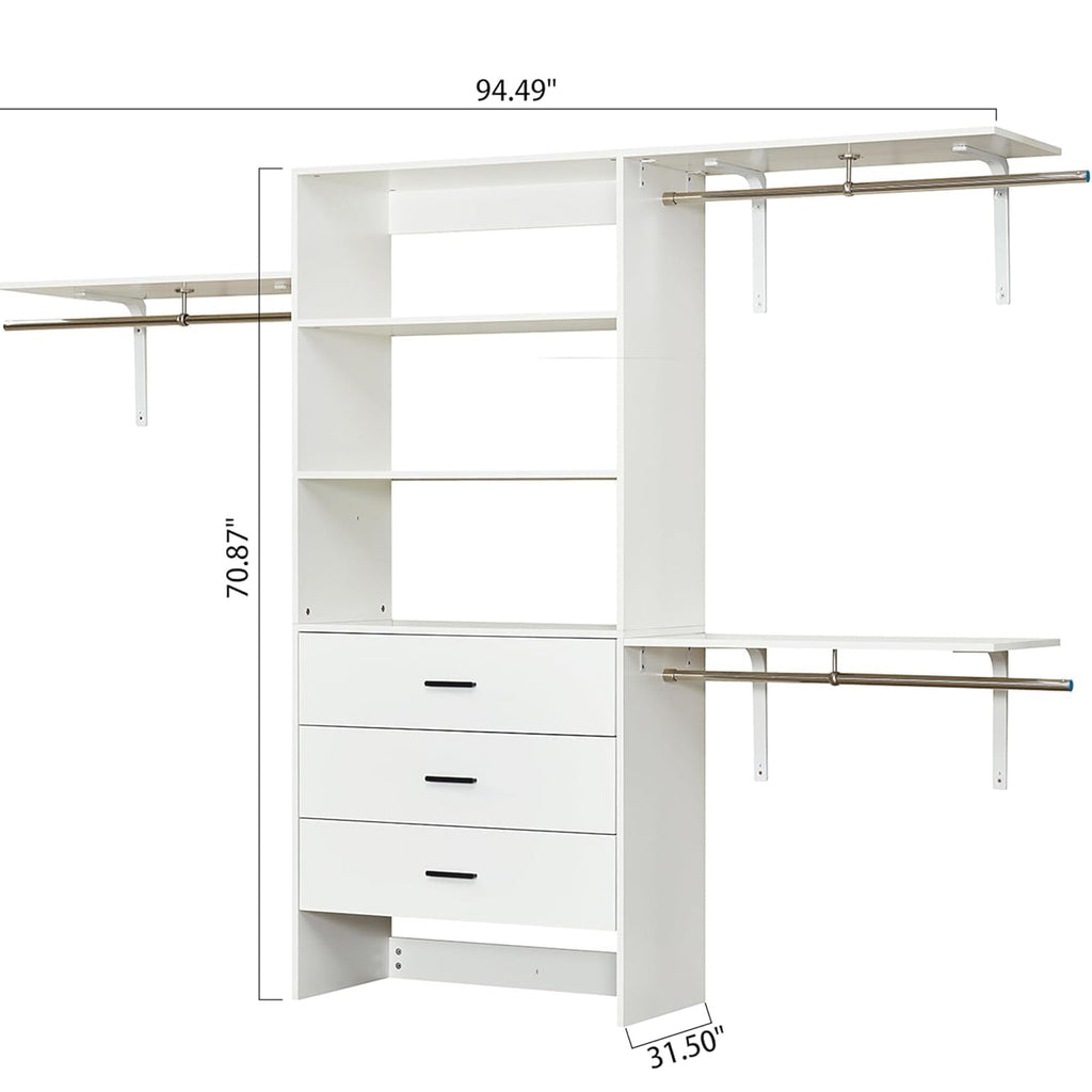 Wall-Mounted Closet Organizer System with Drawers