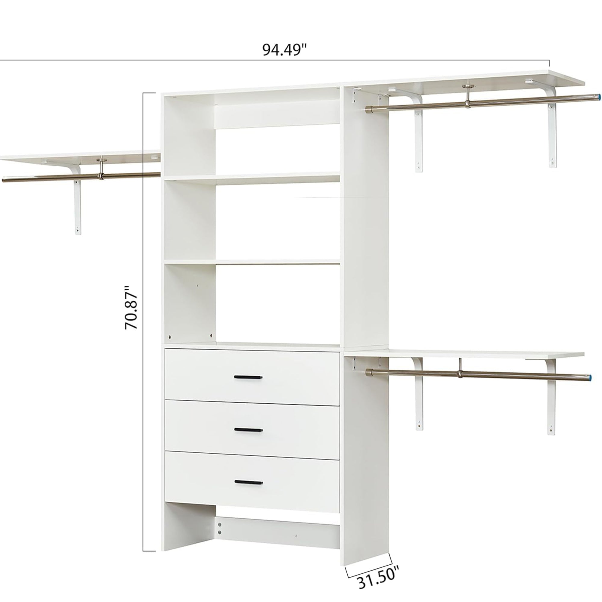 Wall-Mounted Closet Organizer System with Drawers